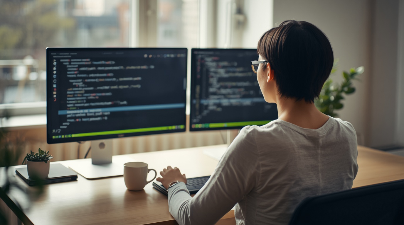 Разработчик за терминалом с запущенным Claude Code